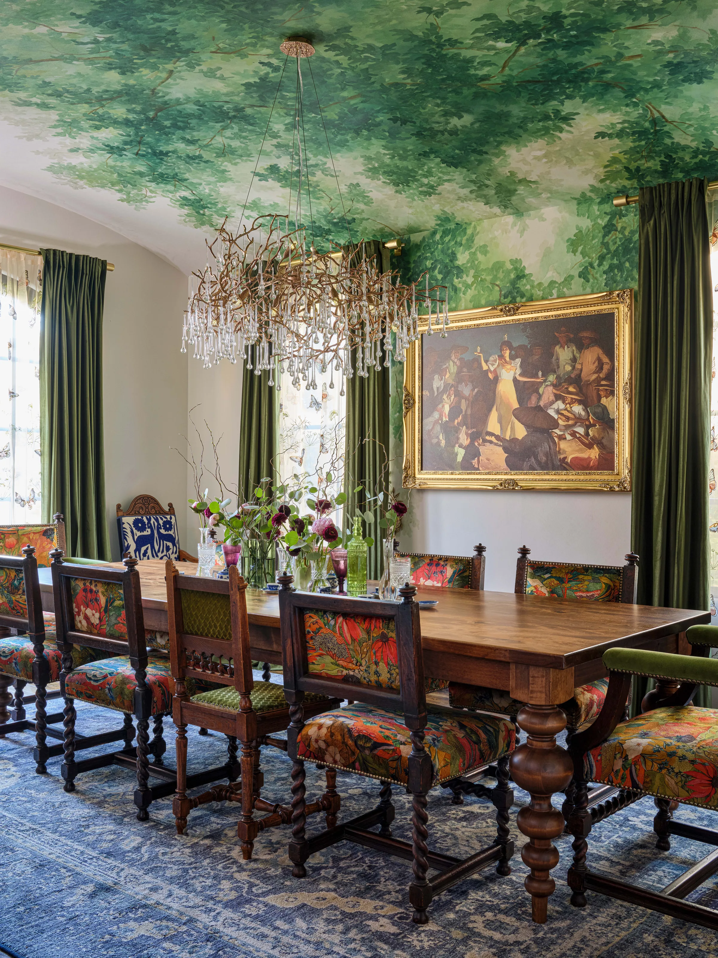 Painted-forest mural dining room — Animal House
